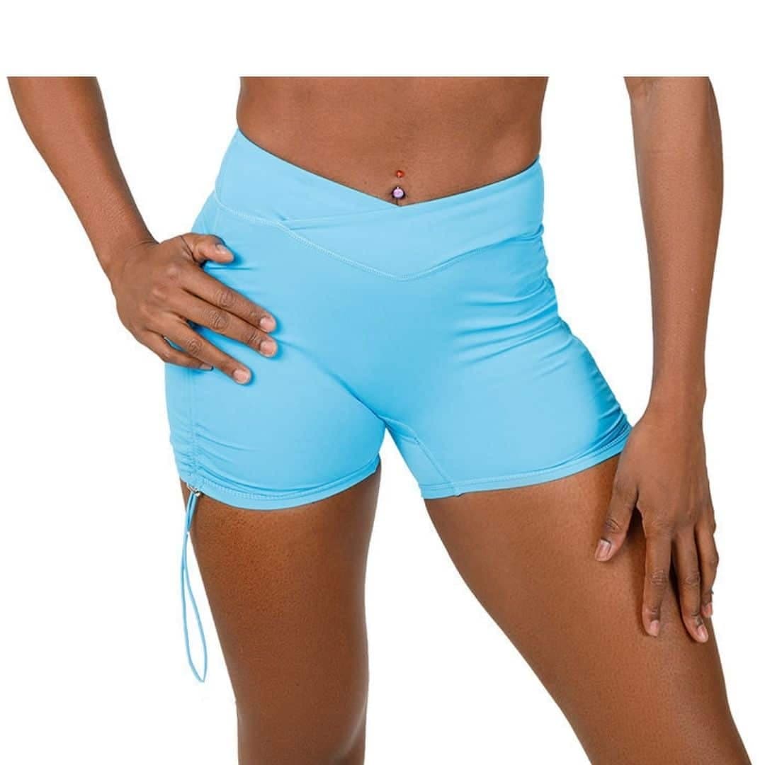 V Cut Shorts with Draw String, Sky Blue